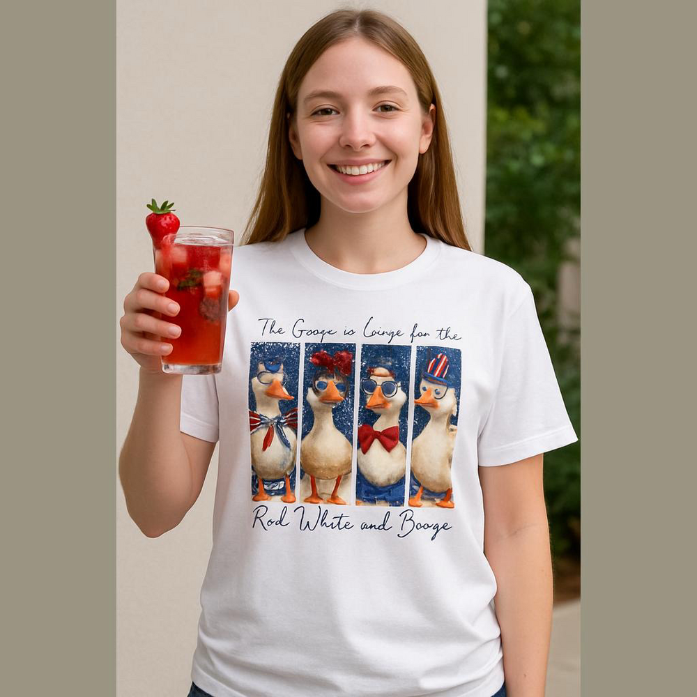 Gildan “This Goose is Loose for the Red, White and Booze” Size Large. White
